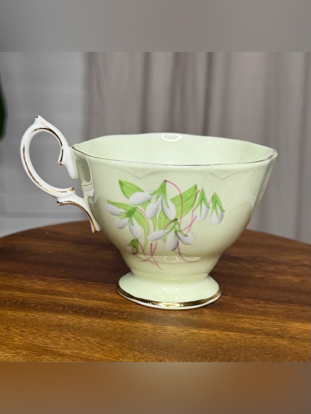 Vintage Royal Albert "Laurentian Snowdrop" Pale Green Bone China Footed Teacup